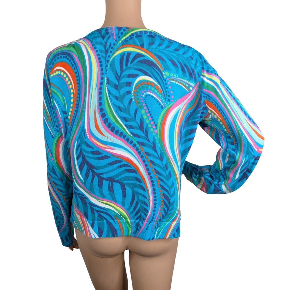 Lilly Pulitzer Blue Paisley Cotton Cardigan M | Rare Older Print Logo Button Vtg - Picture 7 of 9
